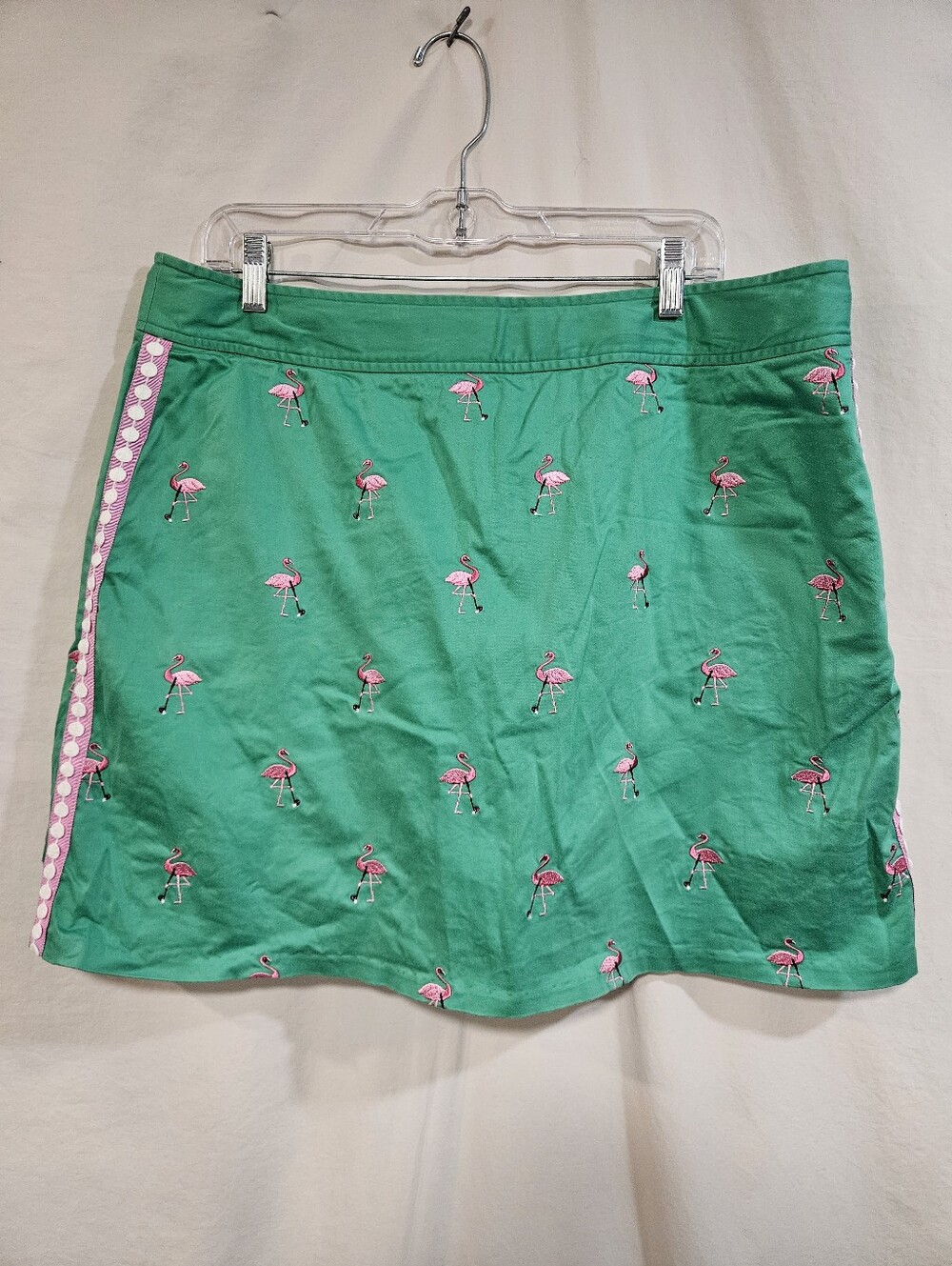 💚🦩 Green Flamingo Embroidered Cotton Skirt